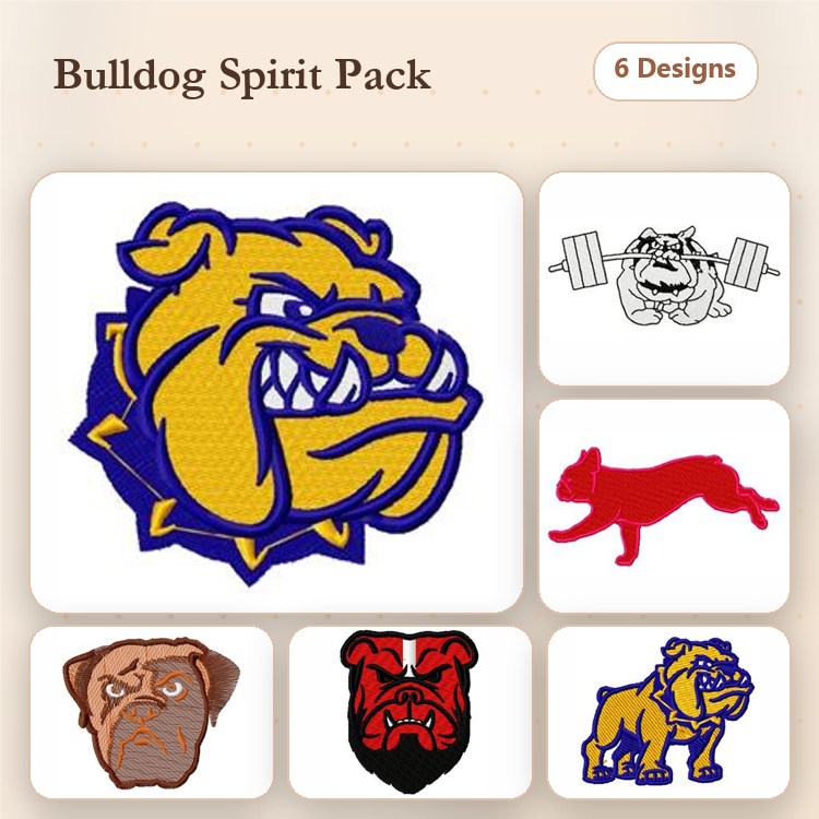 Bulldog Embroidery Bundle – Athletic and Playful Designs (6 Designs)