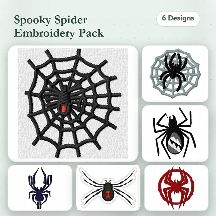Spider & Web Halloween Embroidery Designs Bundle – Spider on Web, Black Widow Spider, Red Spider & More (6 Designs)