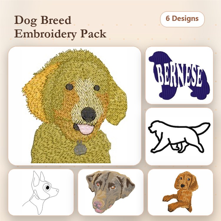 Bernese Mountain Dog & Labrador Retriever Embroidery Bundle – Dog Breeds (6 Designs)