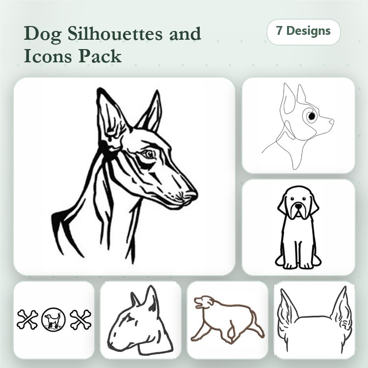 Bull Terrier & Dog Silhouette Embroidery Bundle – Various Dog Designs (7 Designs)