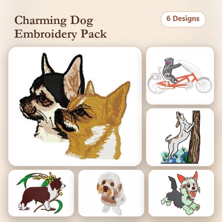 Bicycle Riding Dog & Chihuahua Embroidery Bundle – Howling & More (6 Designs)