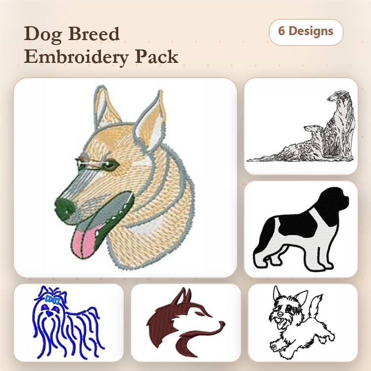 Labrador Retriever & German Shepherd Embroidery Bundle – Dog Breeds (6 Designs)