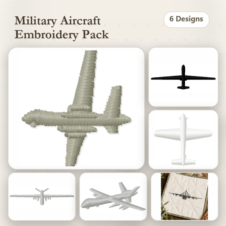 Military Aircraft Embroidery Designs Bundle – Military Aircraft Design 1, Design 2, Design 3 & More (6 Designs)