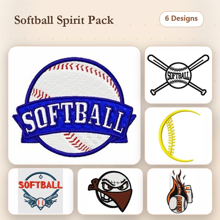 Softball Embroidery Designs Bundle – Softball Logo, Crossed Bats, Softball Text & More (6 Designs)