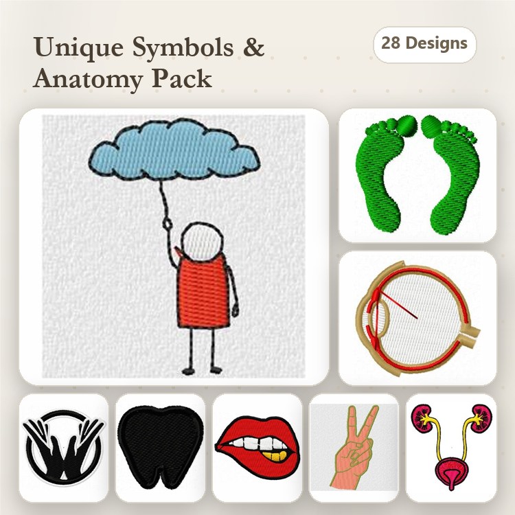Health and Fitness Symbols Embroidery Designs Bundle – Feet, Embroidery Hoop, Fitness Icon & More (28 Designs)