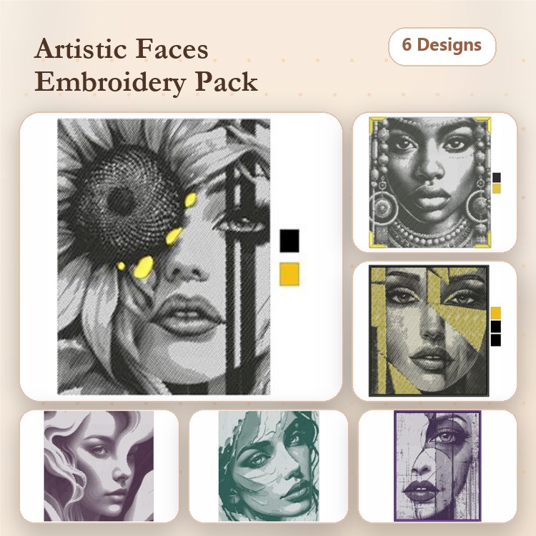 Artistic Faces Embroidery Bundle – Unique Designs (6 Designs)