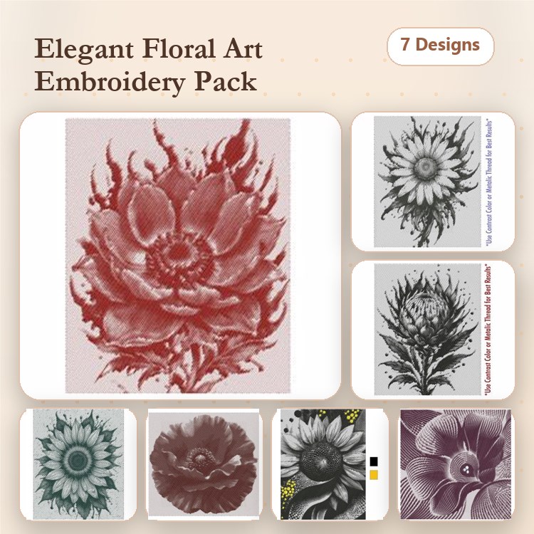 Elegant Floral Art Embroidery Bundle – Detailed Floral Designs (7 Designs)