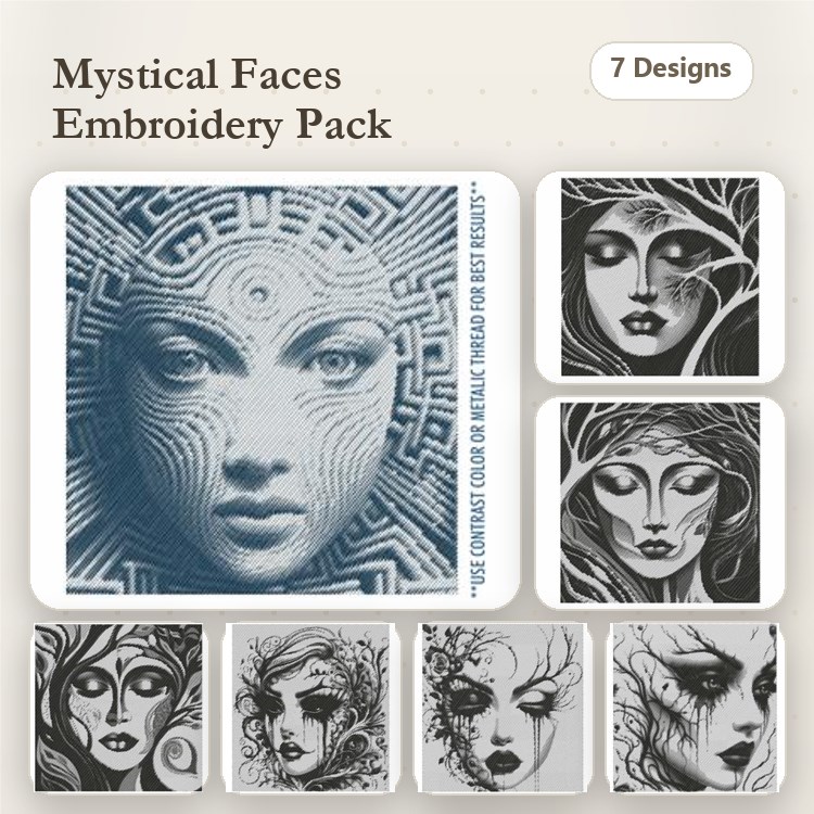 Mystical Faces Embroidery Bundle – Intricate Female Designs (7 Designs)