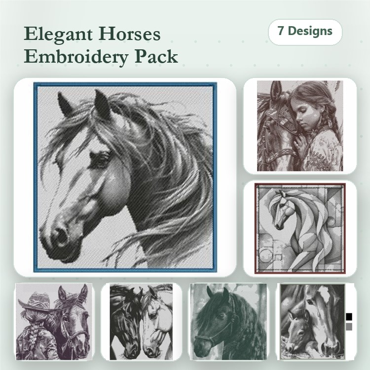 Elegant Horses Embroidery Bundle – Horse Head & Cowboy (7 Designs)