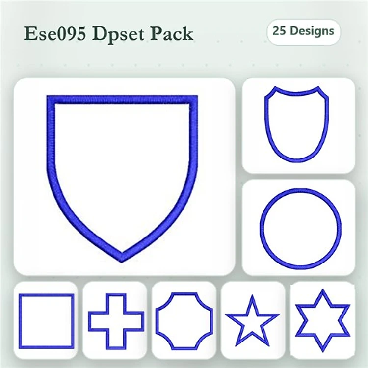 Outline Shapes Embroidery Designs Bundle – Shield, Star, Circle, Cross & More (25 Designs)