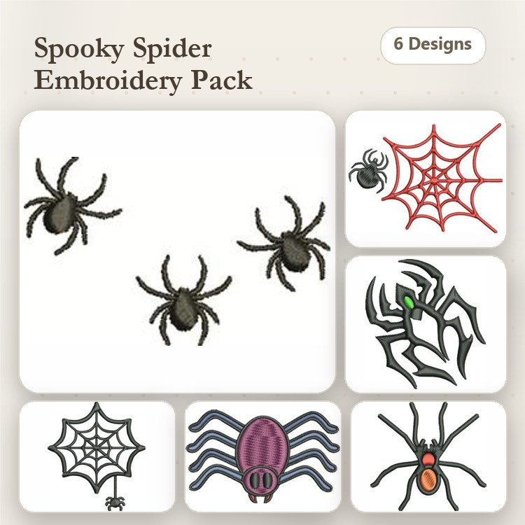 Spooky Spider Embroidery Designs Bundle – Spider with Web, Black Spider, Red Spider Web & More (6 Designs)