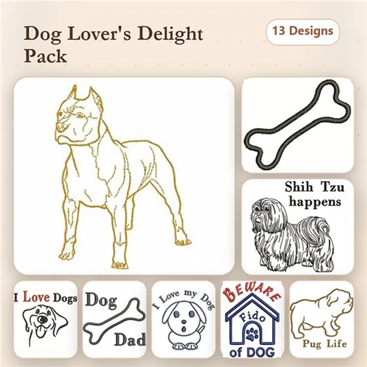 Dog & Bone Embroidery Bundle – Dog Lovers (13 Designs)