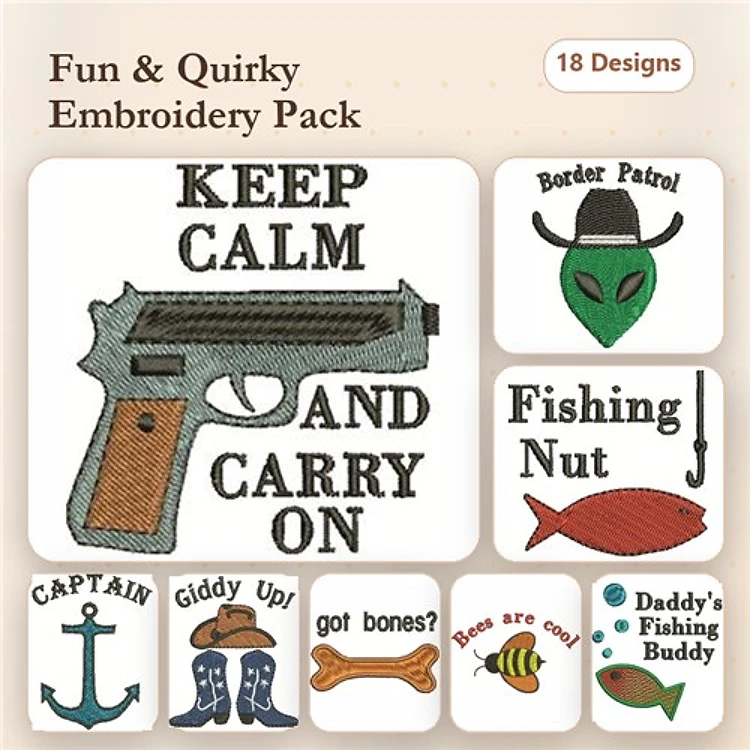 Anchor & Pistol Embroidery Bundle – Fun Quotes & Critters (18 Designs)