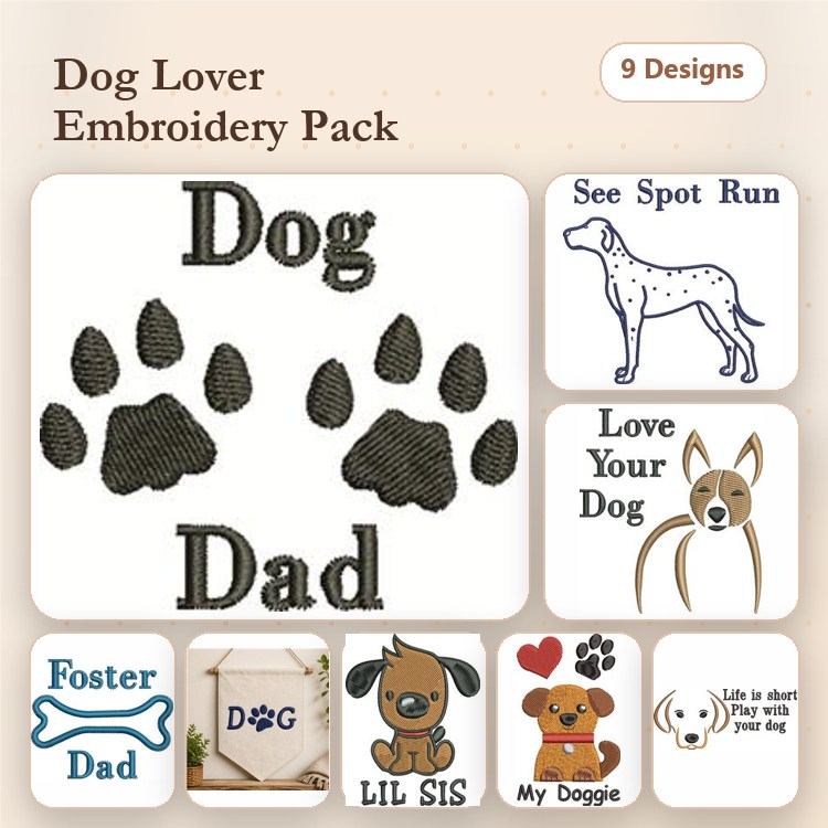 Dog & Puppy Embroidery Bundle – Fun Designs (9 Designs)