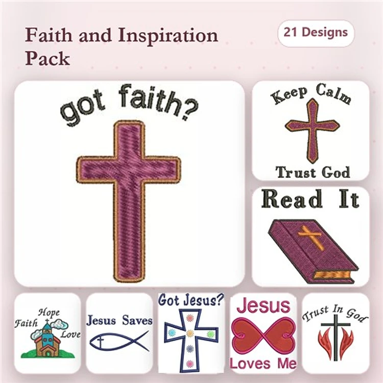 Faith & Inspirational Messages Embroidery Designs Bundle – Got Faith?, Jesus Saves, Trust In God & More (21 Designs)