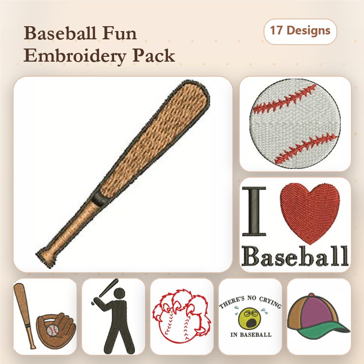 Baseball Embroidery Designs Bundle – Baseball Bat, Baseball, I Love Baseball & More (17 Designs)