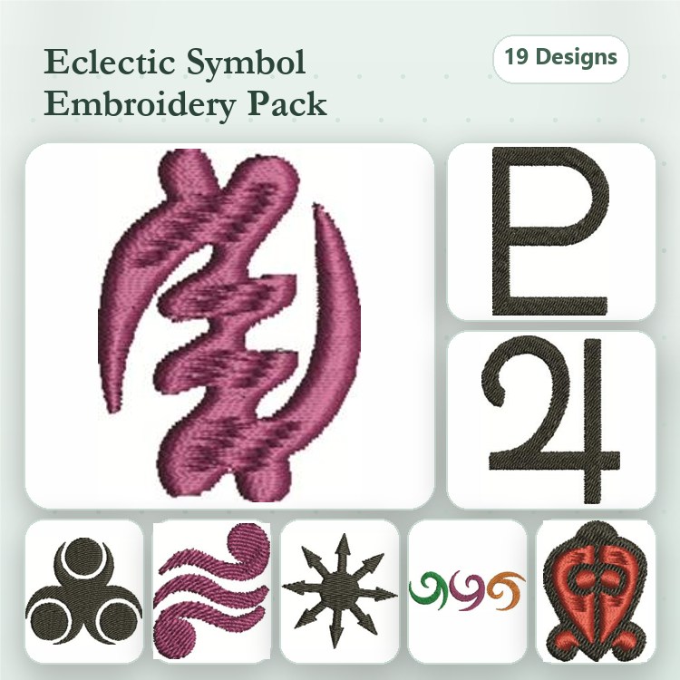 Eclectic Symbolic Embroidery Designs Bundle – Stylized Symbol, Yang-Yin Symbol, Star Symbol & More (19 Designs)