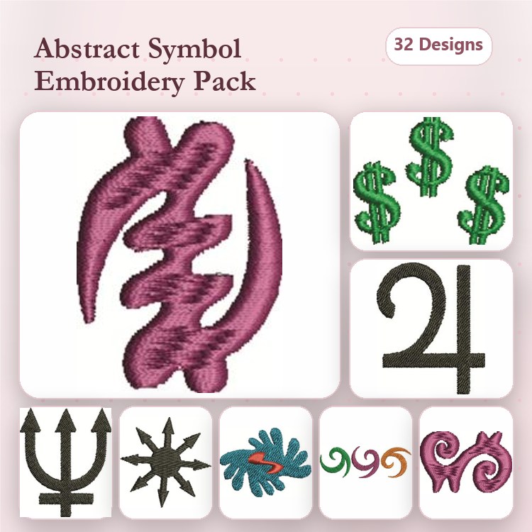 Abstract Symbols & Icons Embroidery Designs Bundle – Dollar Symbol, Gemini, Virgo, Trident & More (32 Designs)