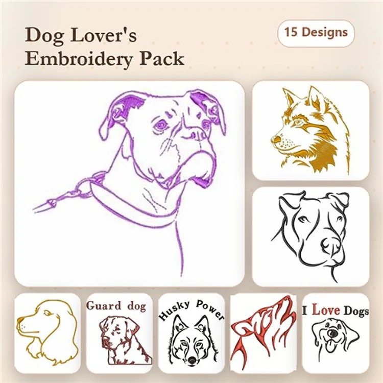 Bulldog & Dog Embroidery Bundle – Canine Designs (15 Designs)