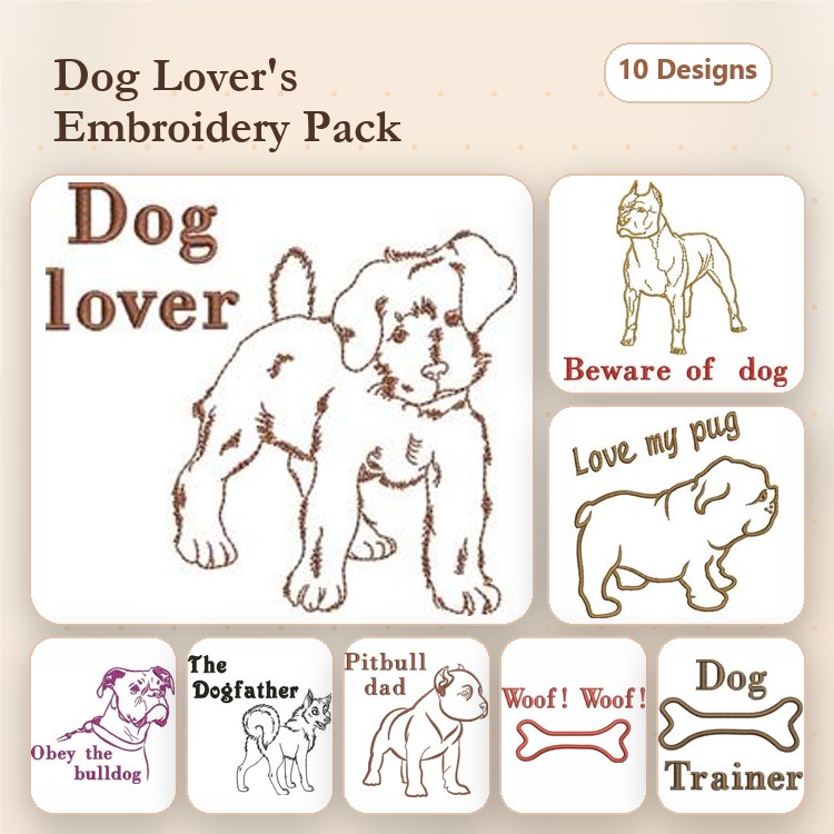 Dog Lover Embroidery Bundle – The Dogfather & Fun Phrases (10 Designs)