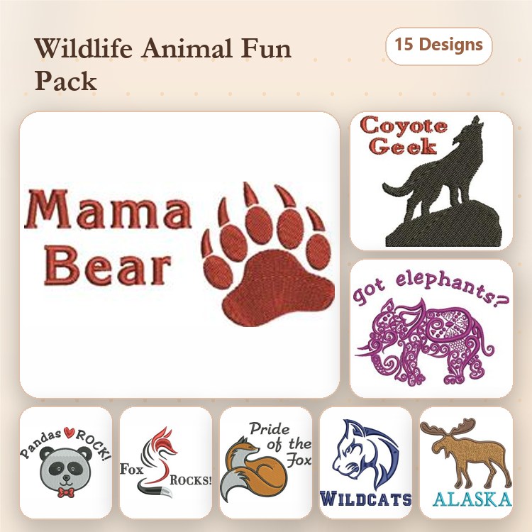 Animal & Wildlife Embroidery Bundle – Bear, Moose, and More (15 Designs)