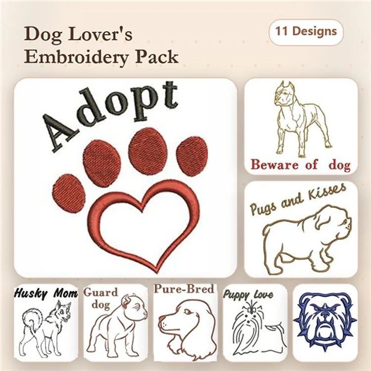 Dog Lover Embroidery Bundle – Spot Power, Husky Mom, and More (12 Designs)