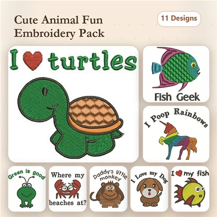Rainbow Unicorn & Funny Animal Embroidery Bundle – Kid-Friendly Designs (12 Designs)