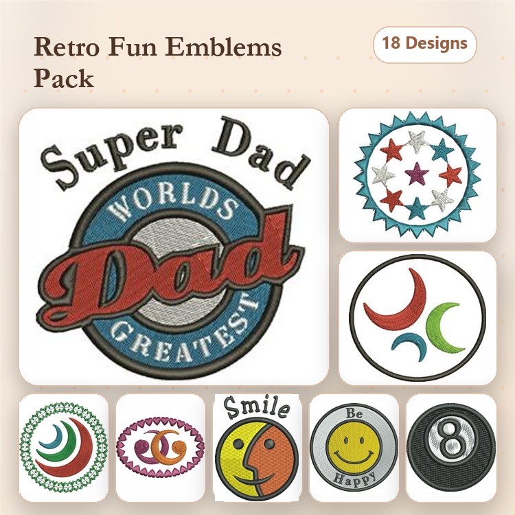 Fun Emblems for Dad Embroidery Designs Bundle – Super Dad, World's Greatest Dad, Star Design & More (18 Designs)