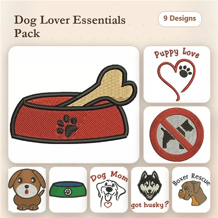 Pugaholic & Dog Mom Embroidery Bundle – Fun Dog Designs (9 Designs)