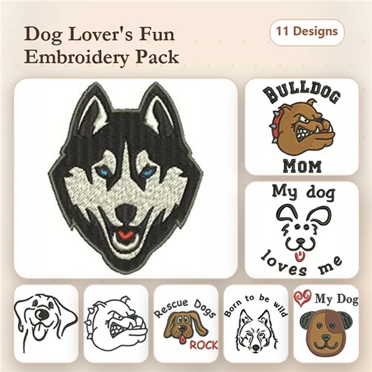 Bulldog & Dog Faces Embroidery Bundle – Fun and Playful Designs (11 Designs)