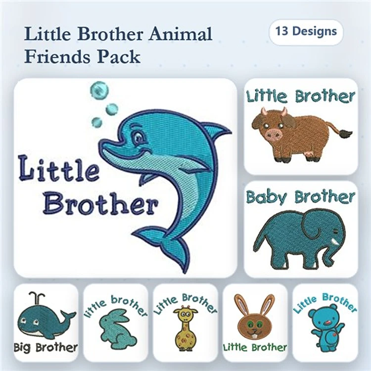 Animal-Themed Brother Embroidery Bundle – Dolphin, Cow, Elephant & More (13 Designs)