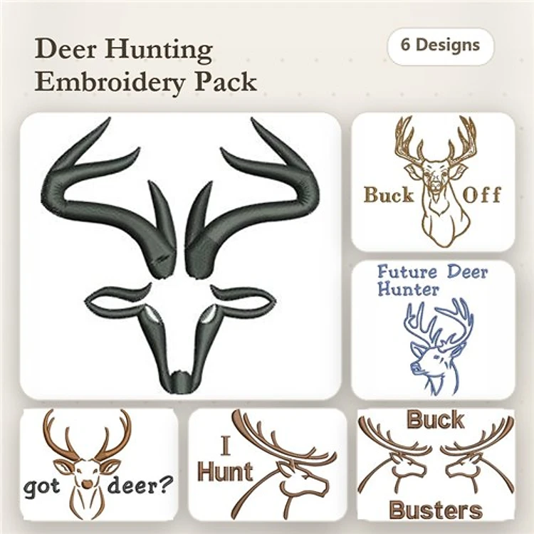 Deer Hunting Embroidery Bundle – Buck Off, Future Deer Hunter, got deer? & More (6 Designs)