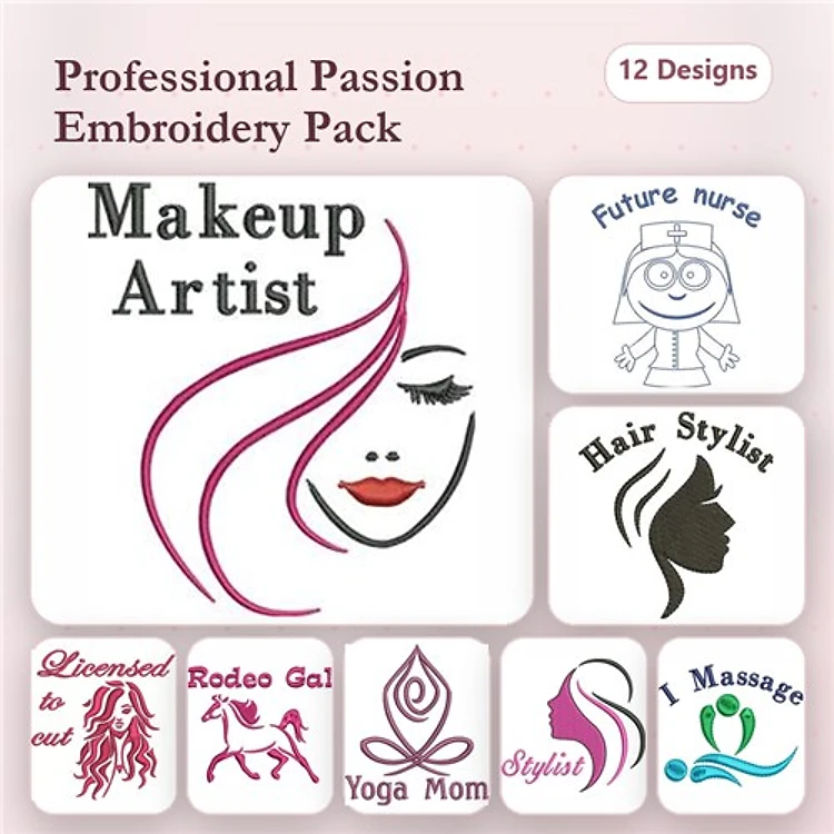 Occupational-Themed Embroidery Designs Bundle – Makeup Artist, Future Nurse, Hair Stylist & More (12 Designs)