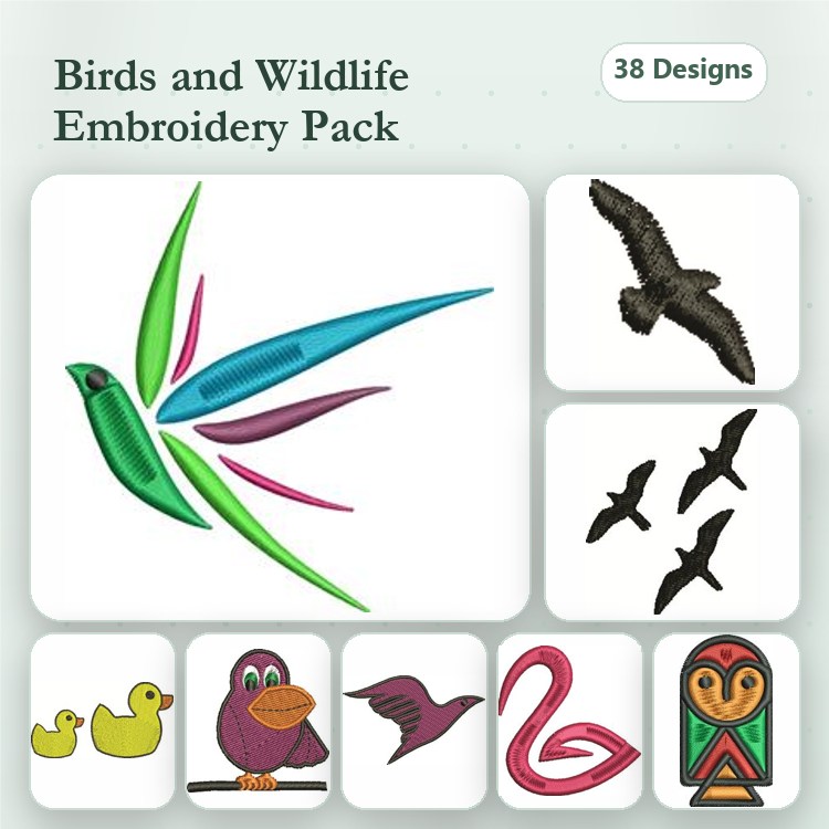 Birds and Wildlife Embroidery Designs Bundle – Hummingbird, Eagle, Flying Birds & More (38 Designs)