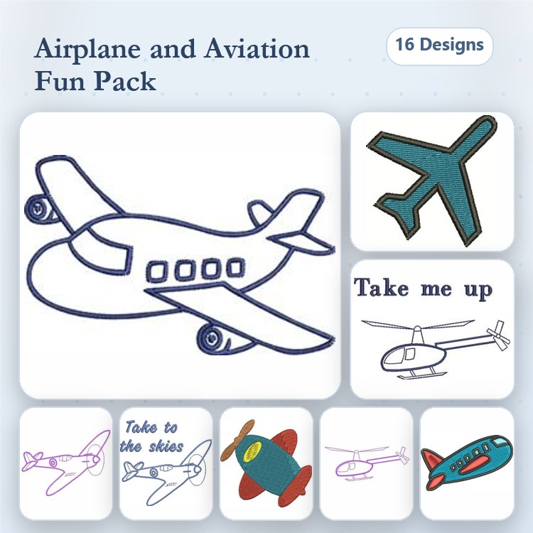 Airplane & Helicopter Embroidery Designs Bundle – Vintage Airplane, Jet, Cargo Plane & More (16 Designs)