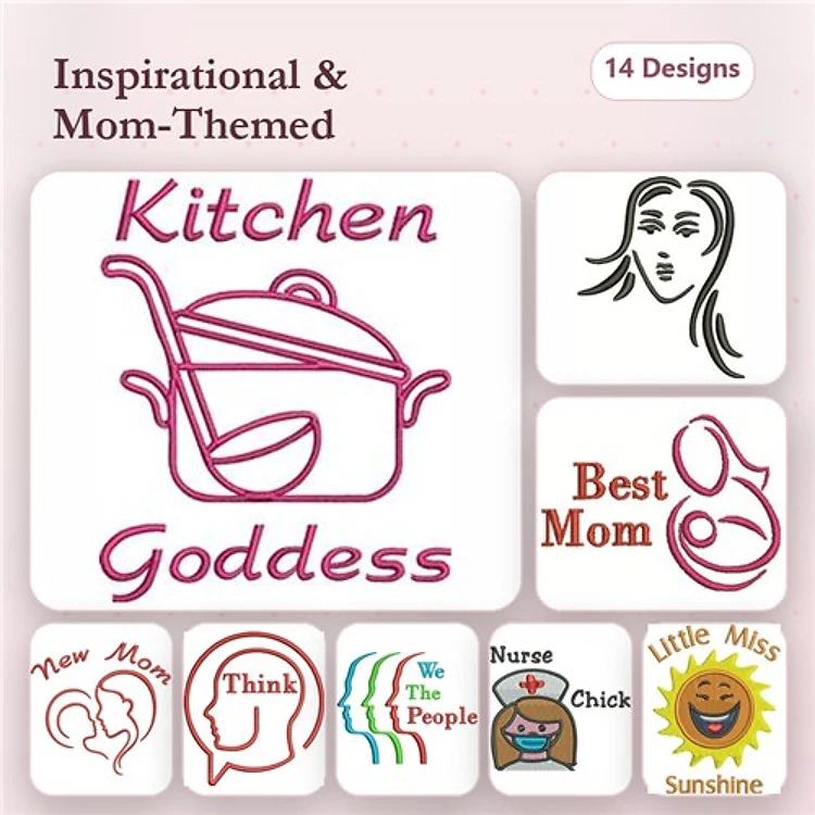 Redwork Mom & Kitchen Embroidery Designs Bundle – Kitchen Goddess, Best Mom, New Mom & More (14 Designs)