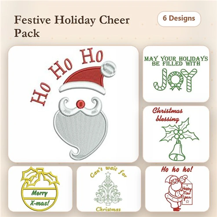 Santa & Christmas Ornaments Embroidery Designs Bundle – Santa with Ho Ho Ho, Merry Xmas Ornament, Christmas Blessing & More (6 Designs)