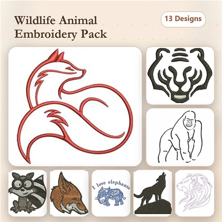 Seal, Deer, Wolf & Tiger Embroidery Bundle – Foxes Rock (13 Designs)