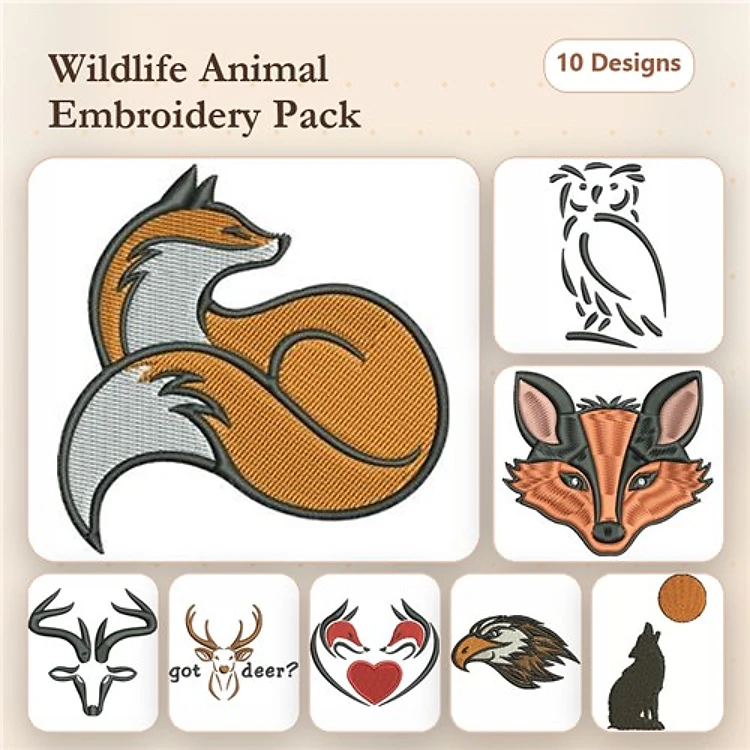 Penguin, Wolf & Deer Embroidery Bundle – Fun Animal Designs (10 Designs)