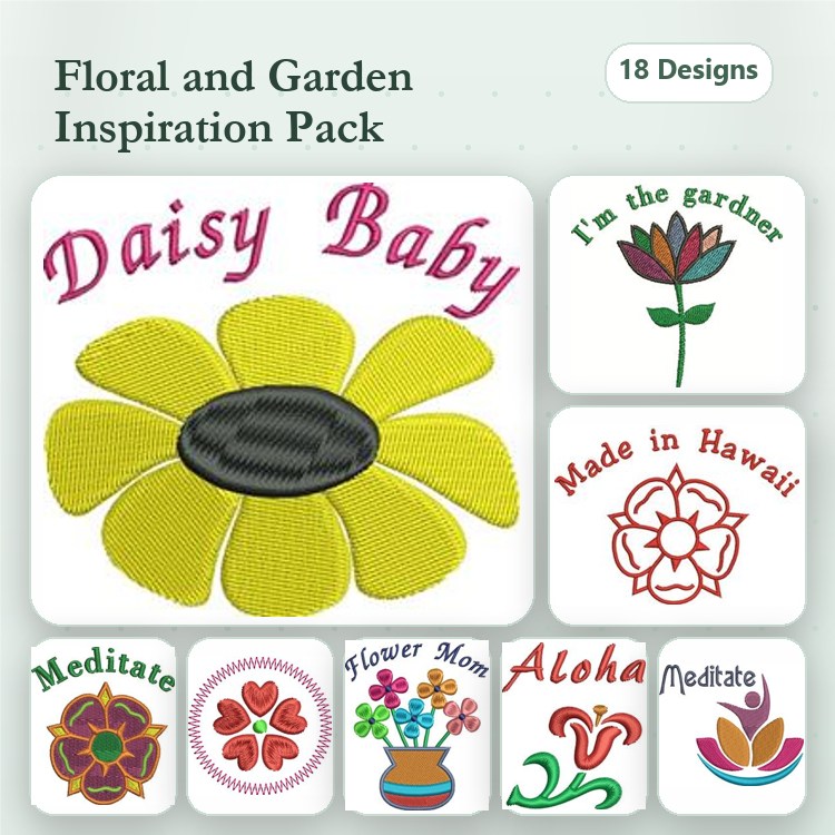 Floral and Garden Embroidery Designs Bundle – Daisy Baby, Flower Mom, Garden-Themed Quotes & More (18 Designs)