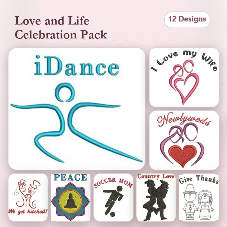 Love and Life Celebration Embroidery Bundle – iDance, I Love my Wife, Newlyweds & More (12 Designs)