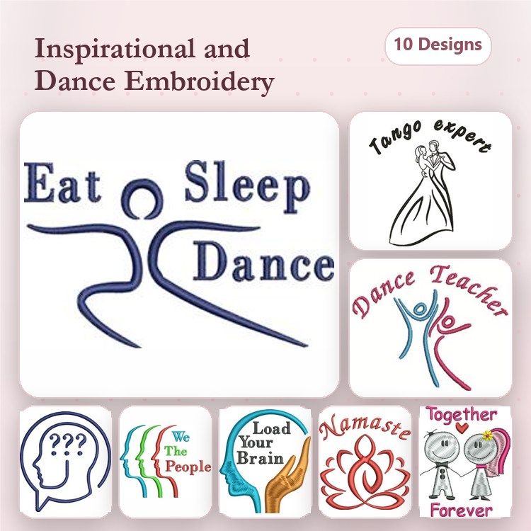Inspirational Dance Themes Embroidery Designs Bundle – Eat Sleep Dance, Tango Expert, Dance Teacher & More (10 Designs)