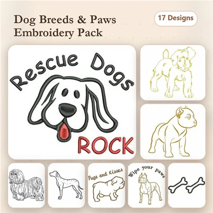 Dog Embroidery Bundle – French Bulldog, Lhasa Apso & More (17 Designs)