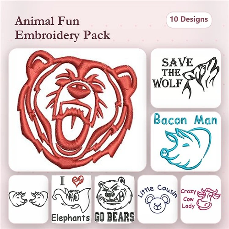 Lion, Polar Bear & Wolf Embroidery Bundle – Animal Conservation Themes (17 Designs)