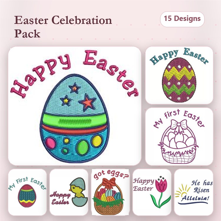 Easter Celebration Embroidery Designs Bundle – Happy Easter Egg, Easter Bunny, My First Easter Egg & More (15 Designs)