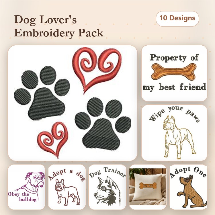 Bulldog & Dog Trainer Embroidery Bundle – Dog Lover Designs (10 Designs)