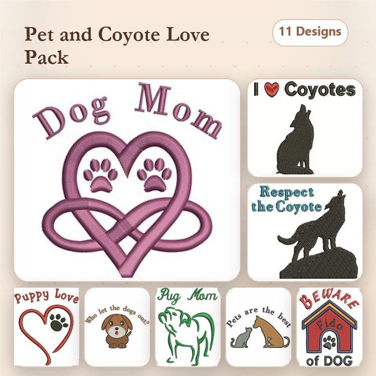 Dog & Wolf Embroidery Bundle – Pet Themed Designs (7 Designs)