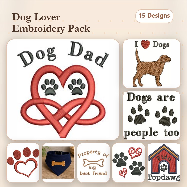 Dog Embroidery Bundle – Paw Print & Love Designs (15 Designs)