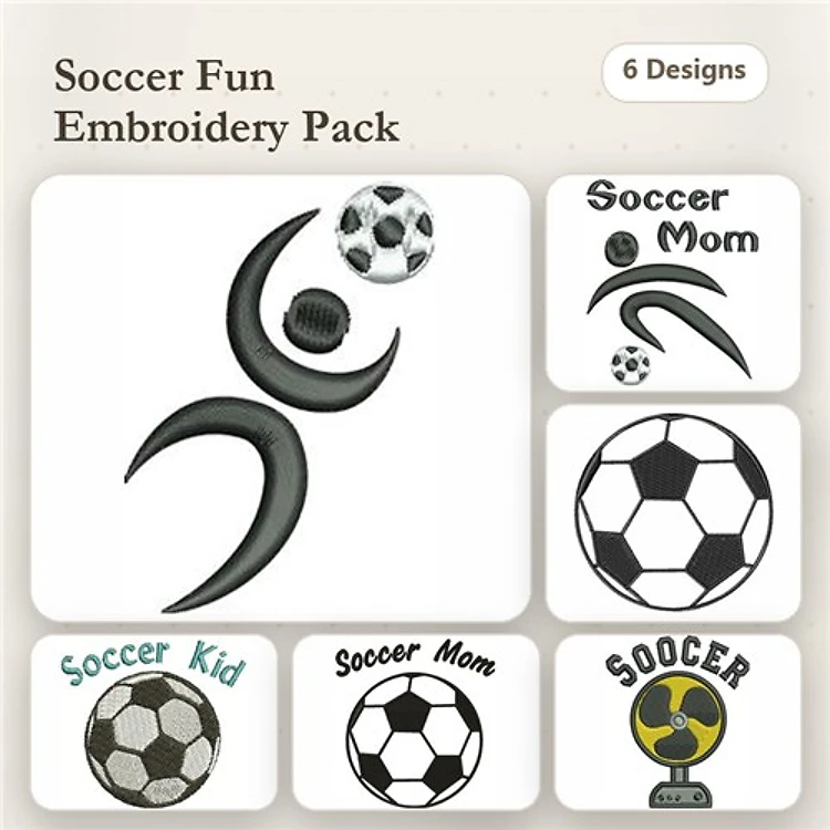 Soccer Fan Embroidery Designs Bundle – Soccer Player, Soccer Mom, Soccer Kid & More (6 Designs)