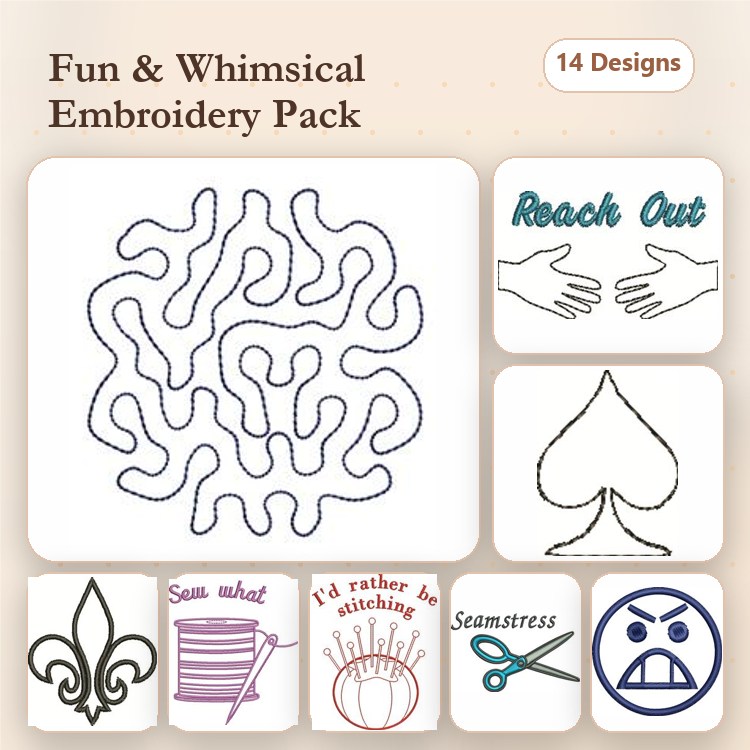 Redwork Whimsical Designs Embroidery Bundle – Lace Pattern, Fleur de Lis, Scissors & More (14 Designs)